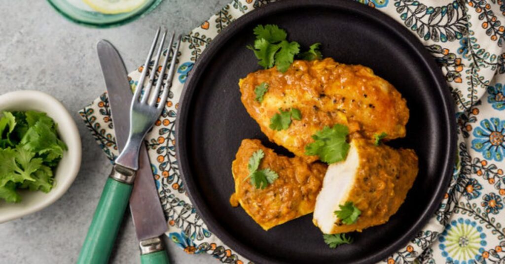 Baked Chicken Curry Breast with salad